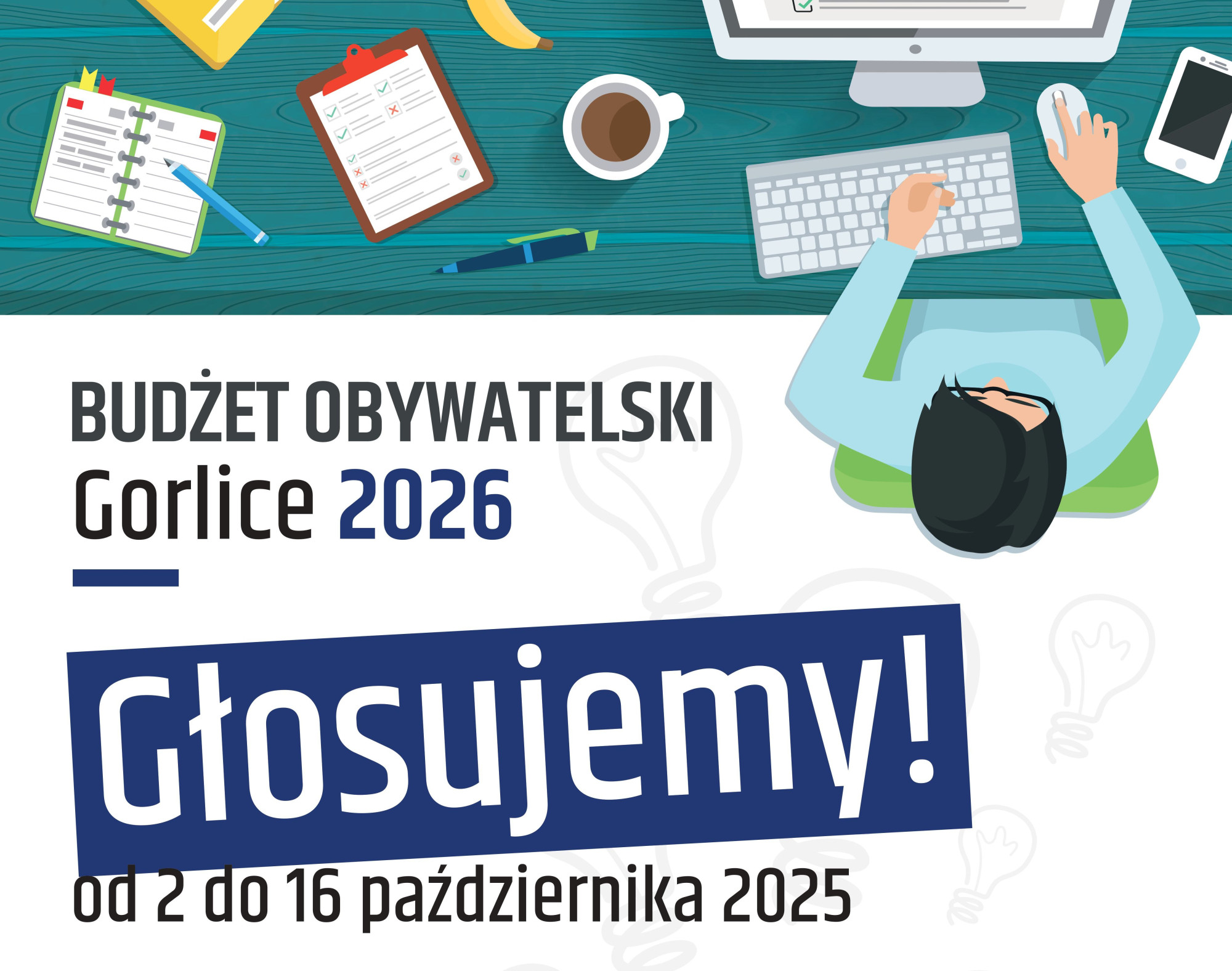 Baner z informacją o terminach głosowania w BO Miasta Gorlice.