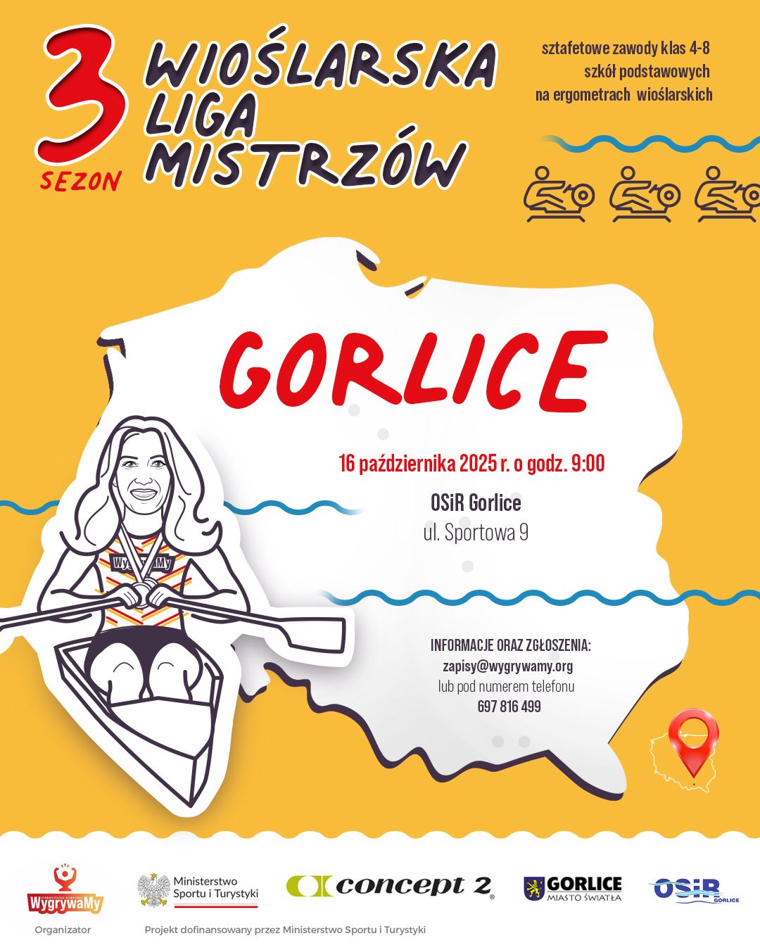 Mapa Polski z zaznaczonymi Gorlicami.