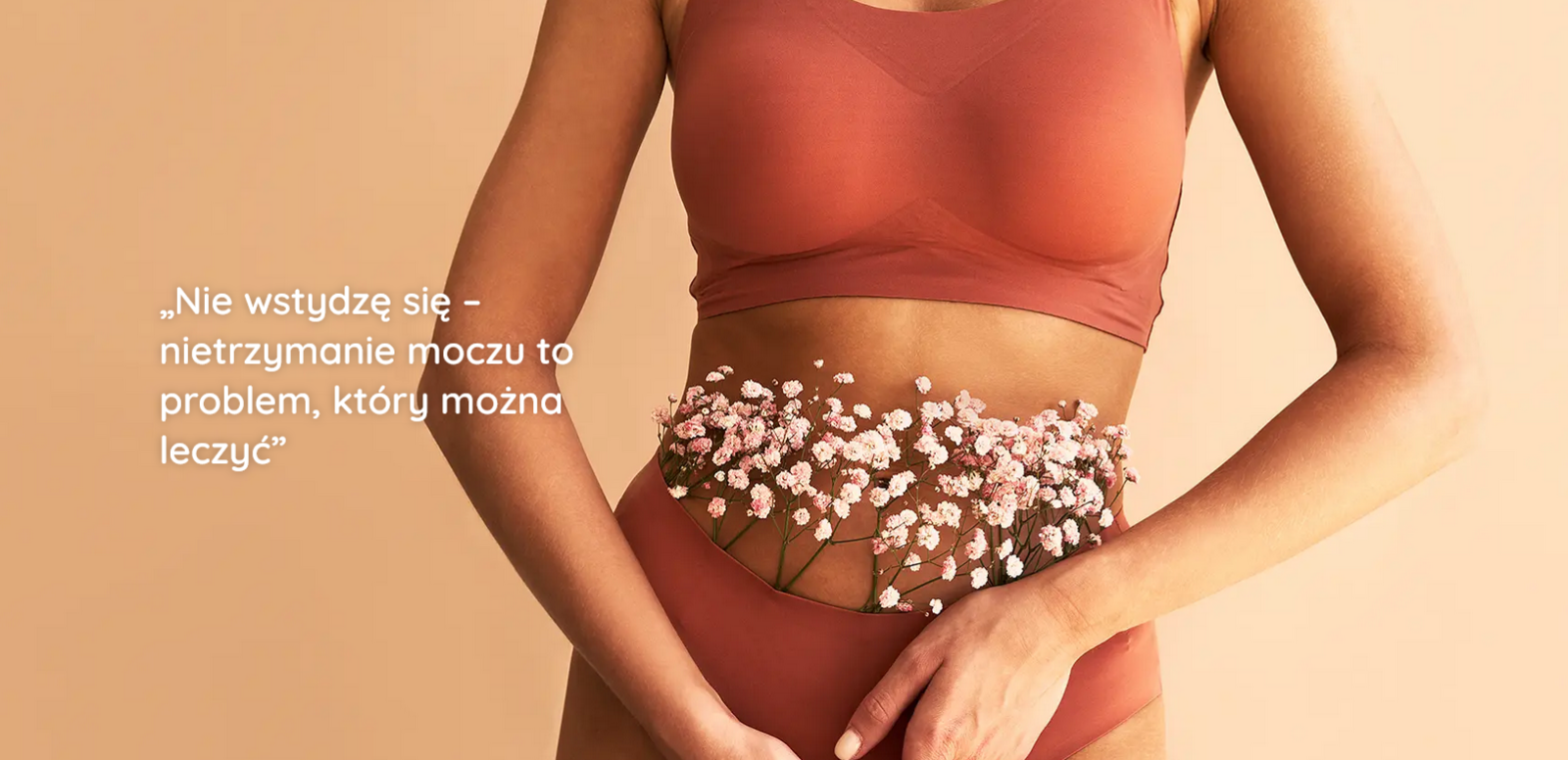 Tułów kobiety i nazwa kampanii.