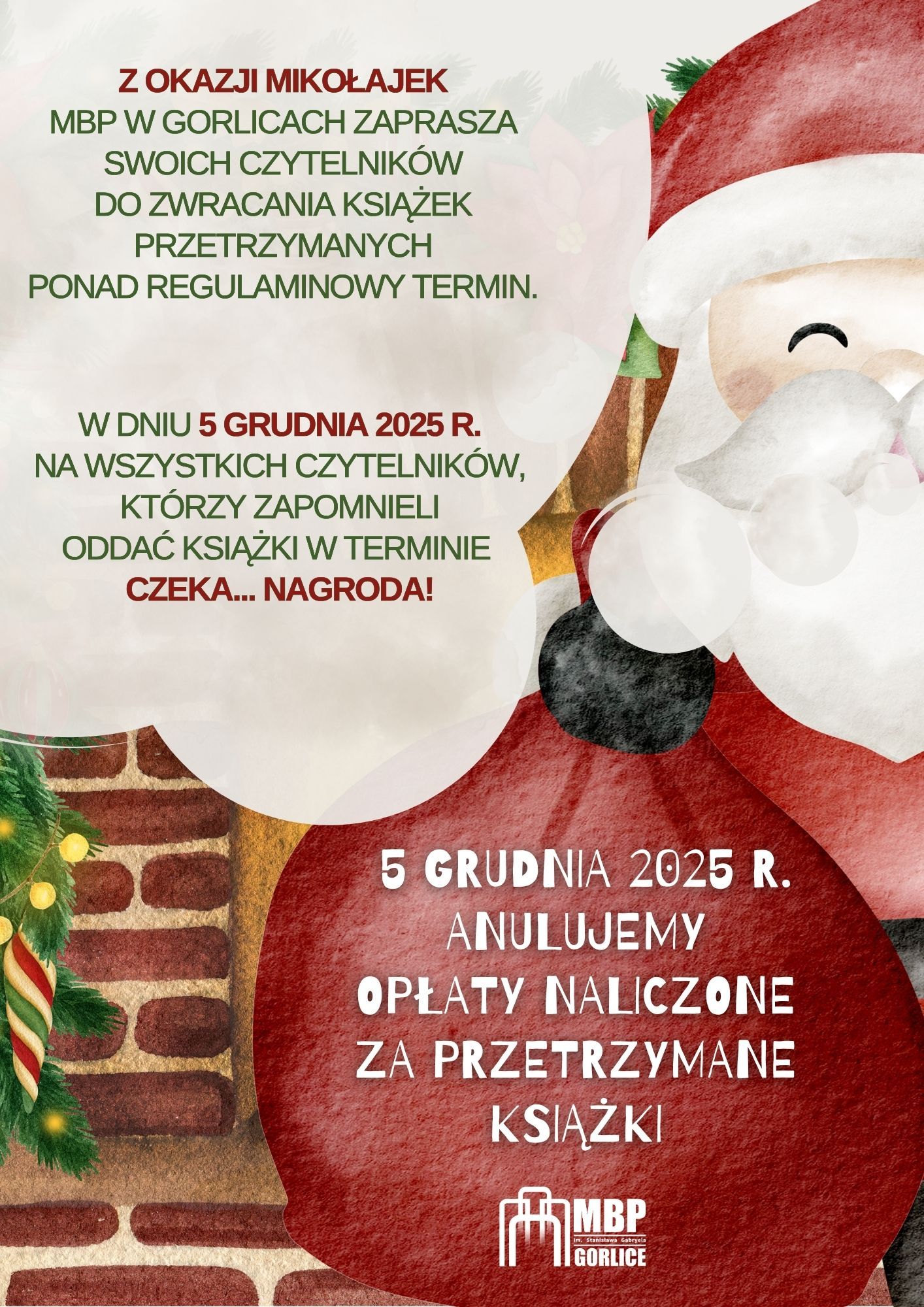 Święty Mikołaj i inofrmacja o anulowaniu kar.