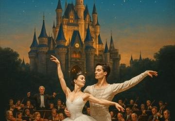 Plakat zapraszający na wydarzenie - w tle tańcząca para.