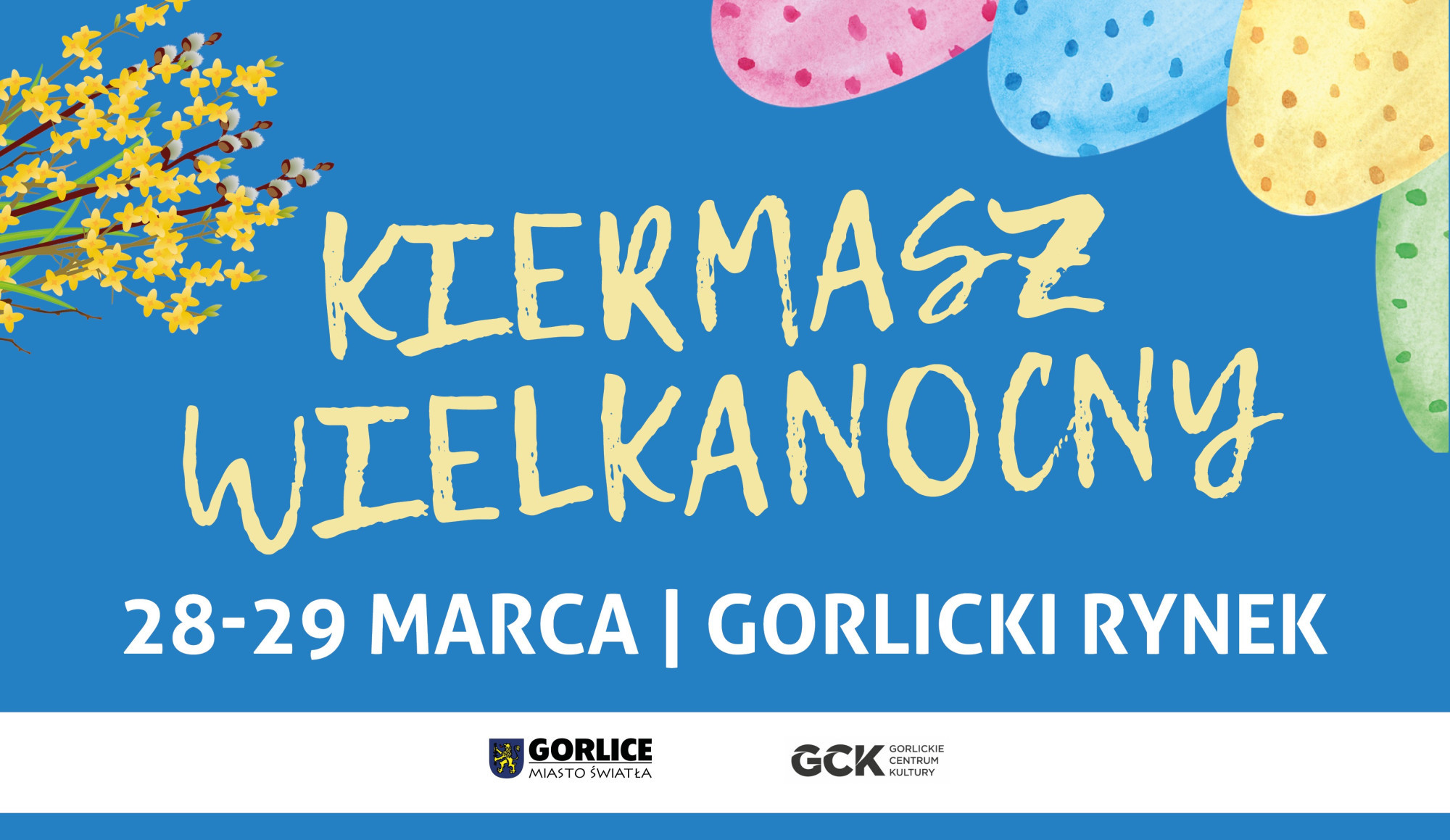 Baner z napisem Kiermasz Wielkanocny.