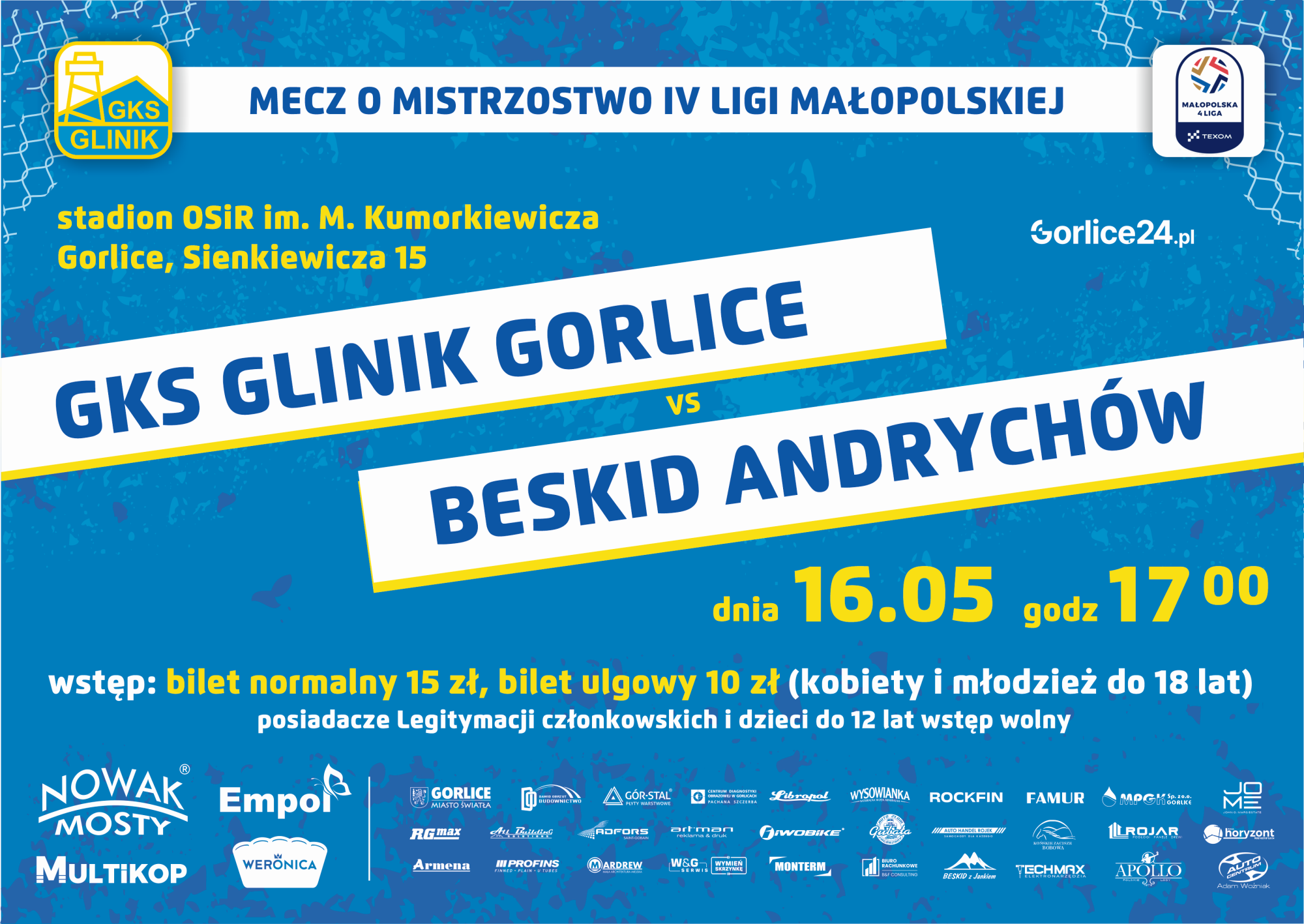 Plakat zapraszający na mecz Glinika.