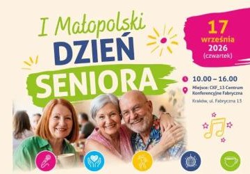 Baner z nazwą wydarzenia - na pierwszym planie seniorzy