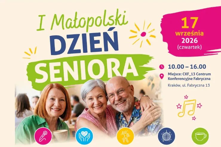 Baner z nazwą wydarzenia - na pierwszym planie seniorzy