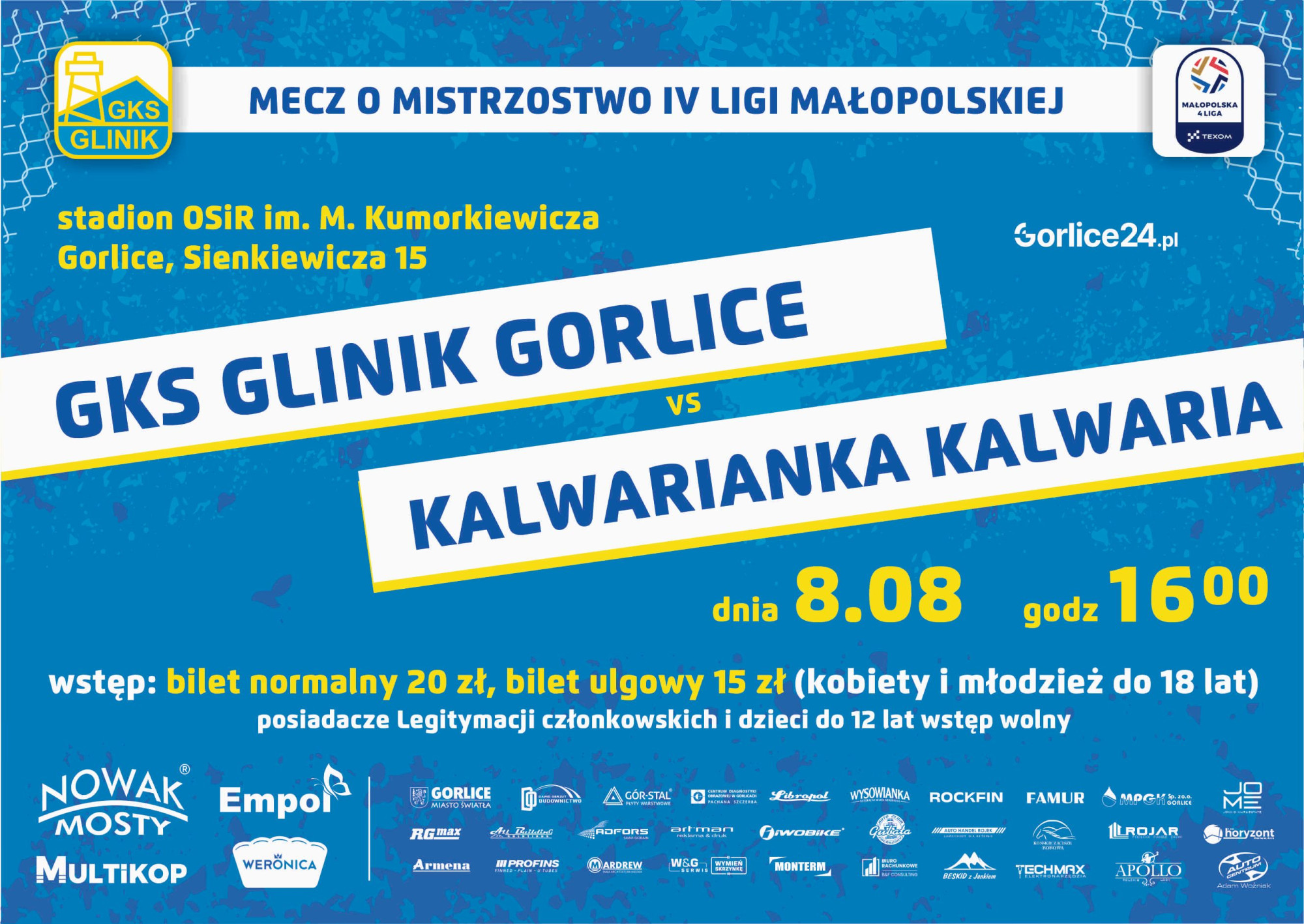 Plakat zapraszający na mecz Glinika.