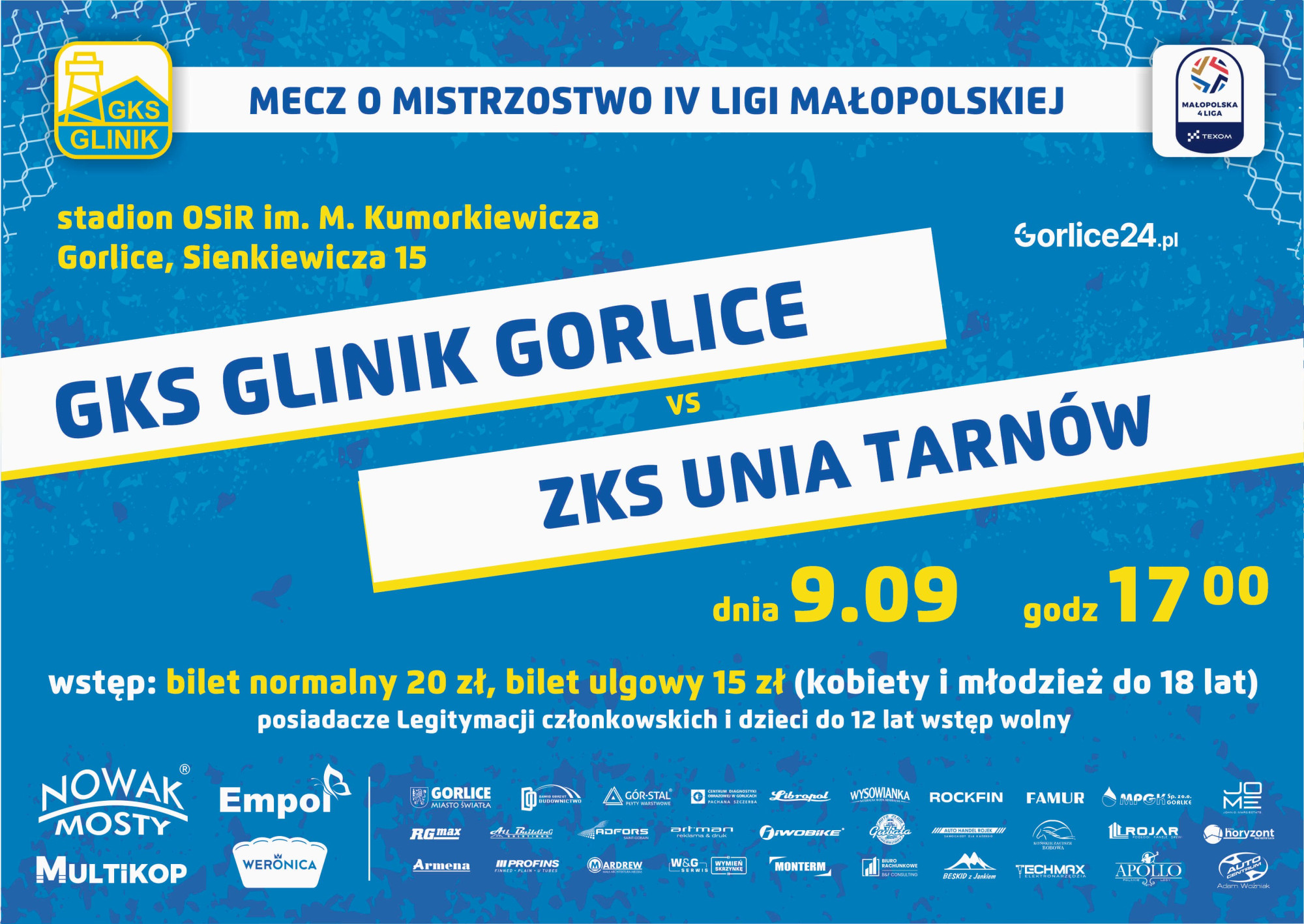 Plakat zapraszający na mecz Glinika.