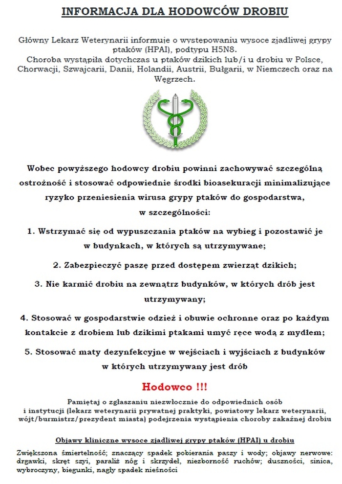 Informacja dla hodowców drobiu!
