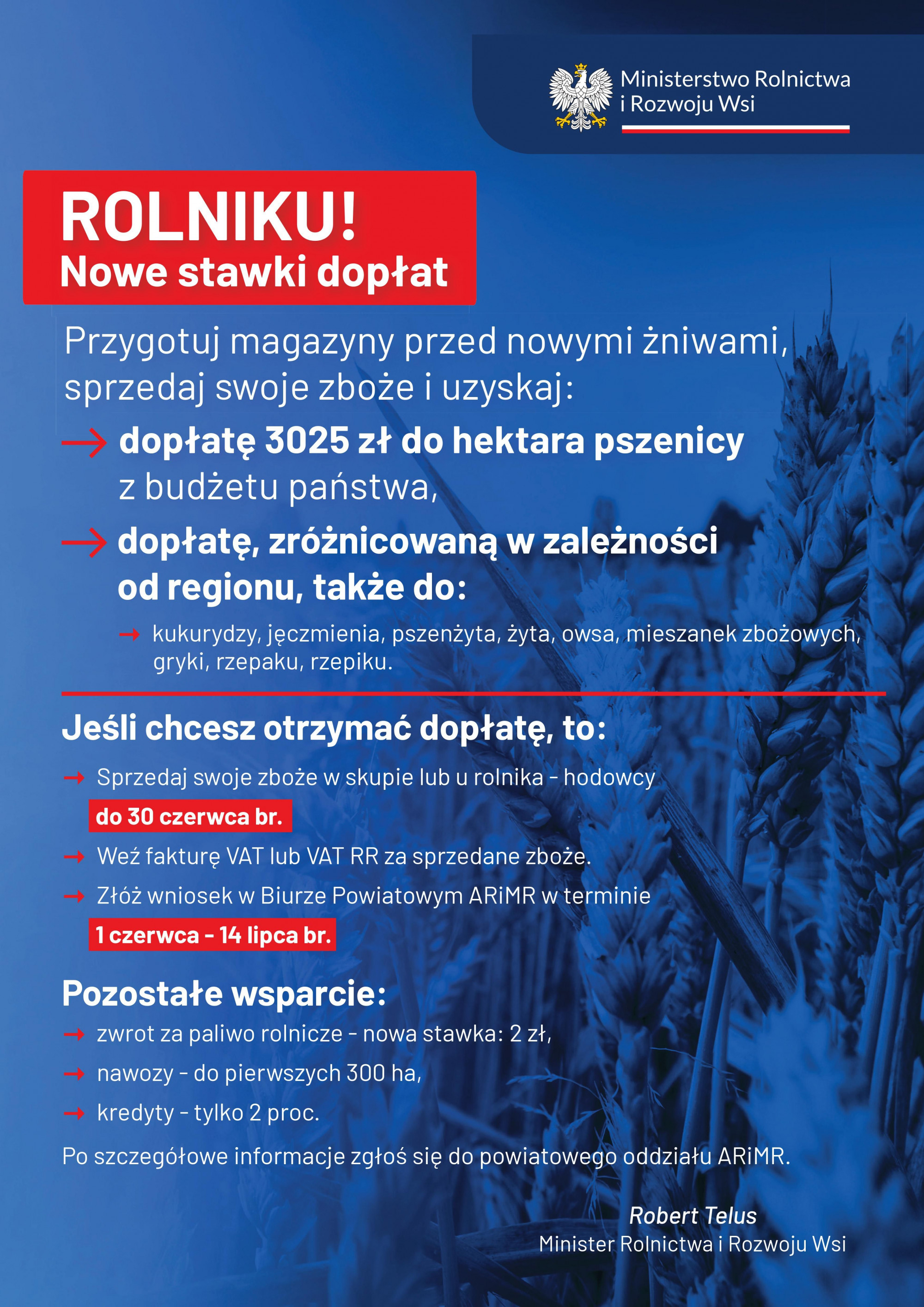 Plakat informujący o dopłatach.