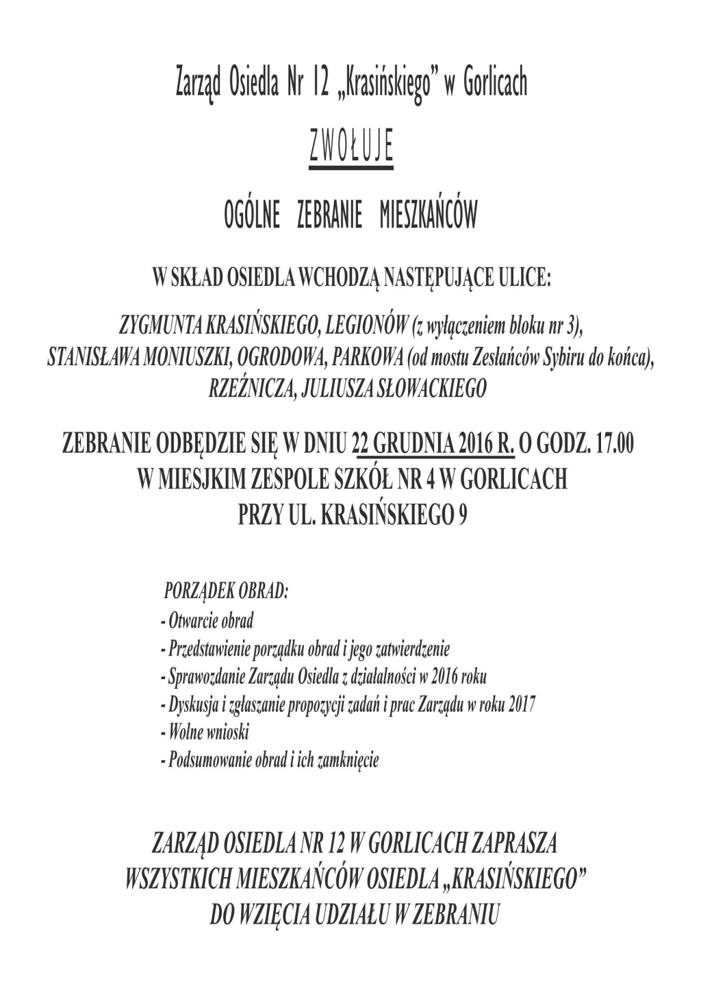 Ogólne zebranie mieszkańców Osiedla Nr 12