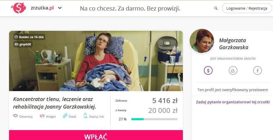 Trwa zbiórka na koncentrator tlenu dla Joanny