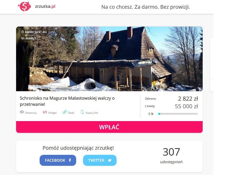 Zbiórka na remont Schroniska na Magurze Małastowskiej