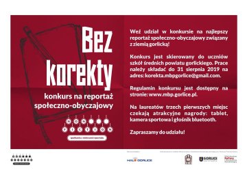 Bez korekty — konkurs dla młodzieży na reportaż społeczno-obyczajowy związany z ziemią gorlicką