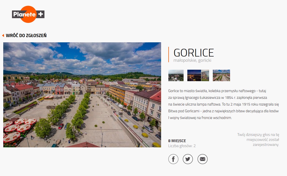 Zagłosuj na Gorlice w konkursie Planete+