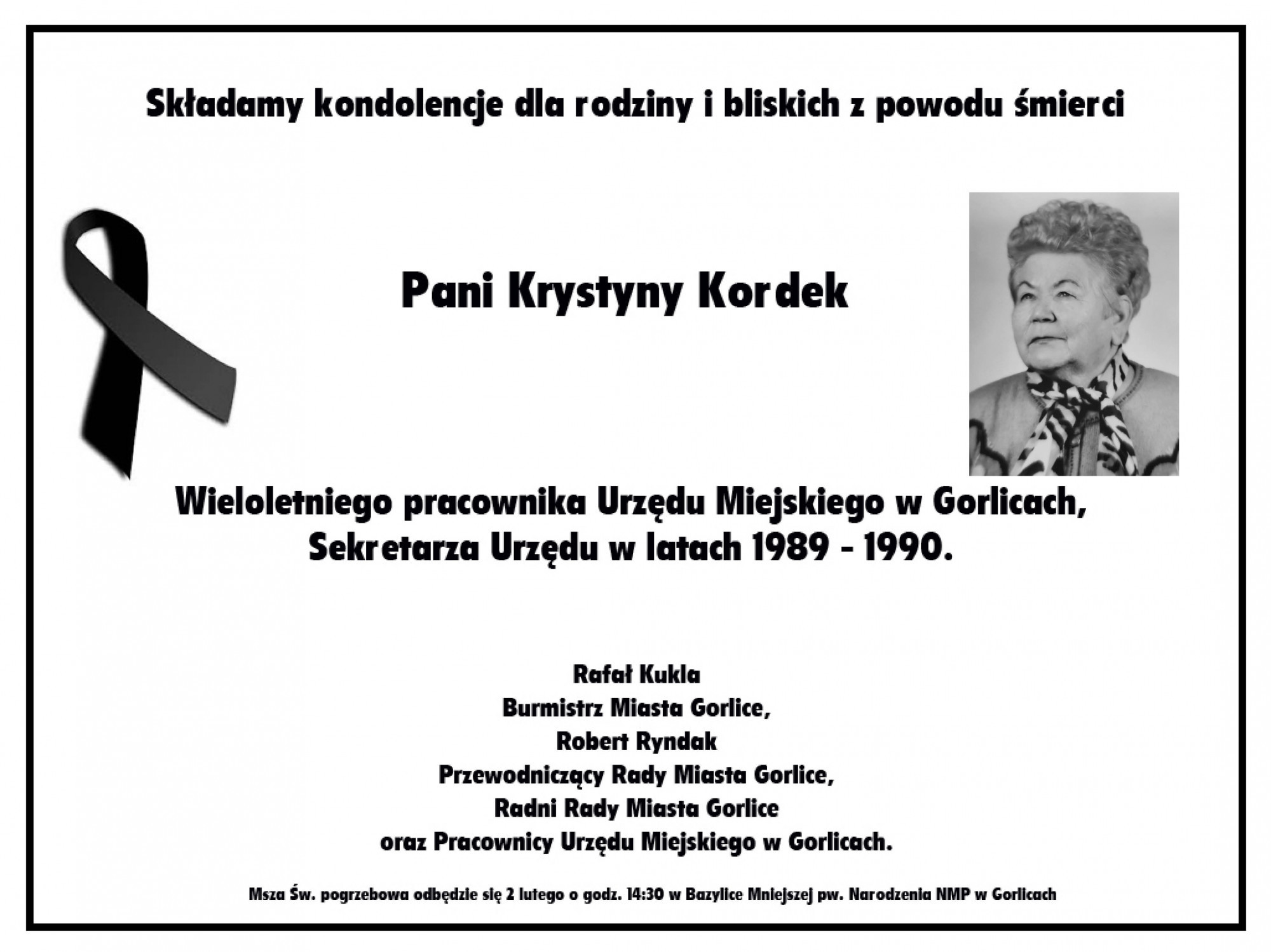 Nekrolog Krystyny Kordek.