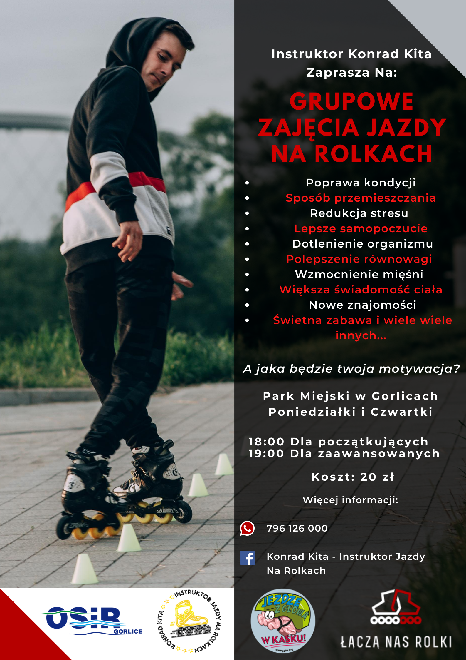 Cykliczne lekcje jazdy na rolkach w gorlickim Parku