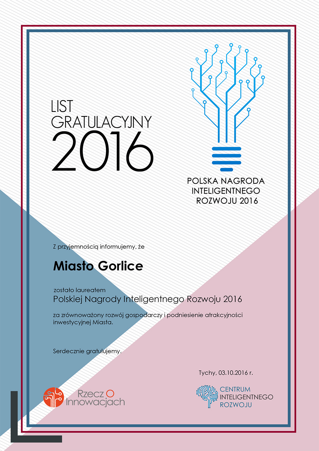 Gorlice laureatem Polskiej Nagrody Inteligentnego Rozwoju 2016