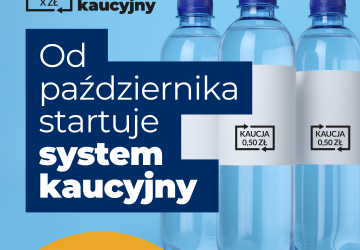Butelki szklane i napis: System kaucyjny.