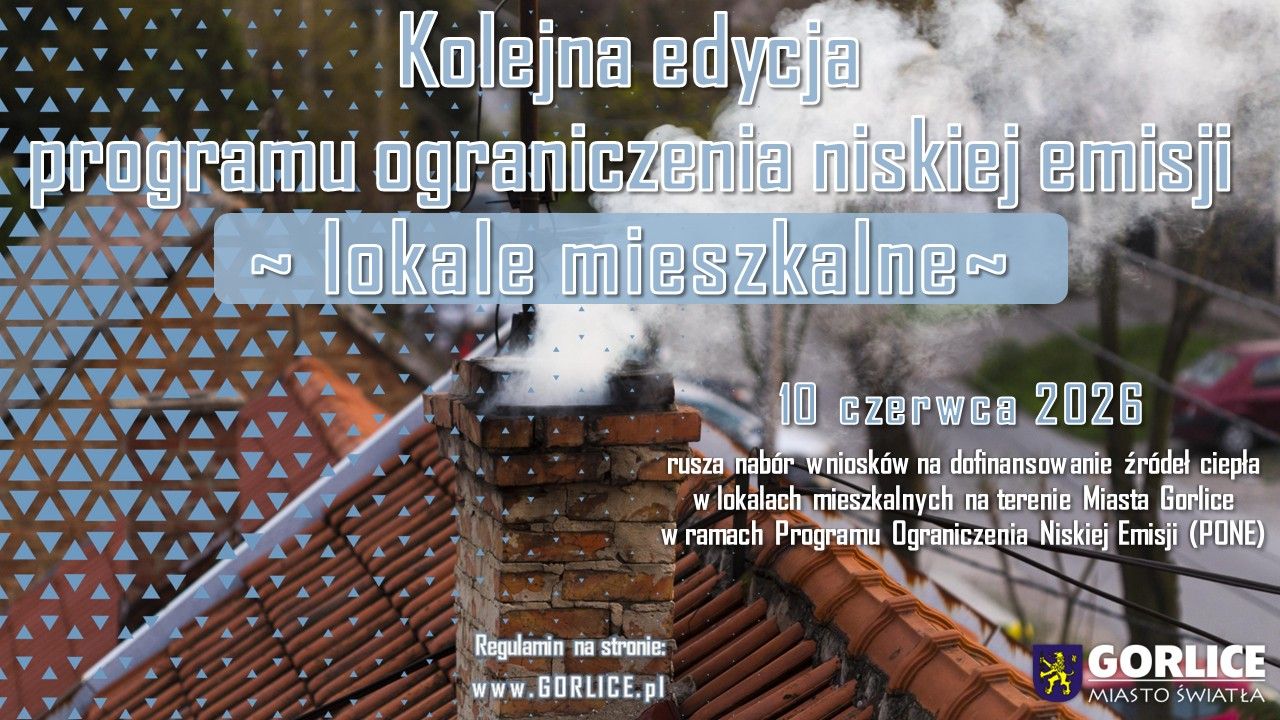 Ogłoszenie na tle dachu i kominu