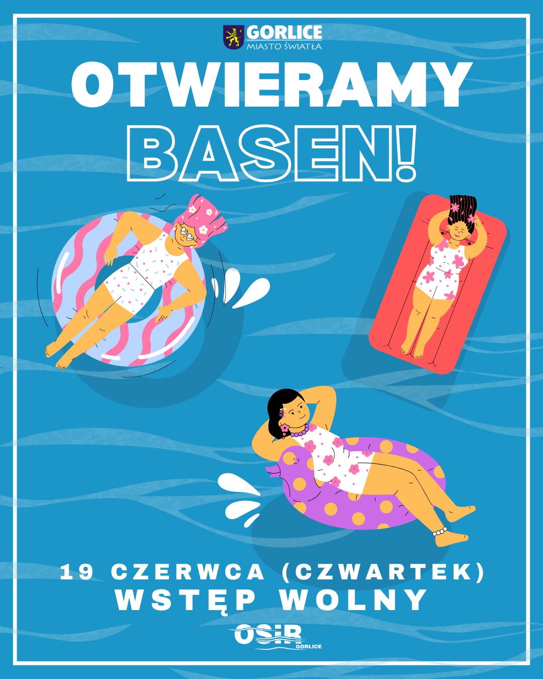 Plakat zapraszajacy na otwarcie basenu.