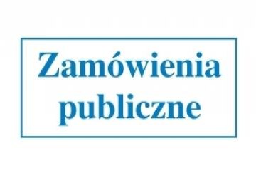 Niebieski napis Zamówienia publiczne na białym tle.